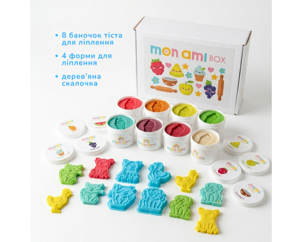 MON AMI BOX набір для ліплення Farm Animals Тварини з ферми (8 баночок)